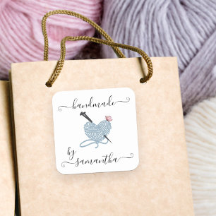 Handgefertigt von Custom Name Yarn Heart und Schme Quadratischer Aufkleber