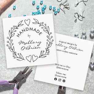 Handgefertigt von Doodle Wreath Hearts und Laub Quadratische Visitenkarte