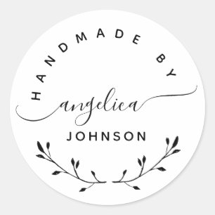 Handgefertigt von Elegant Script Botanical Runder Aufkleber