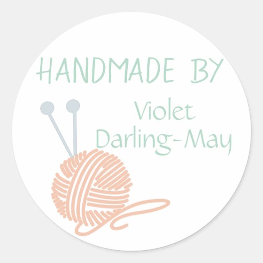 Handgefertigt von - Knittergarne & Nadeln Personal Runder Aufkleber (Vorderseite)