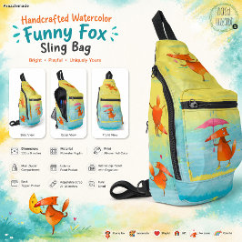 Handgefertigte Aquarellfarben Funny Fox Crossbody Bag