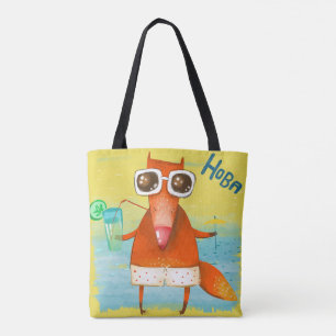 Handgefertigte Aquarellfarben Funny Fox Tasche