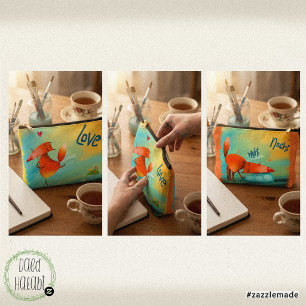 Handgefertigte Aquarellfarben Funny Fox Zubehörtasche