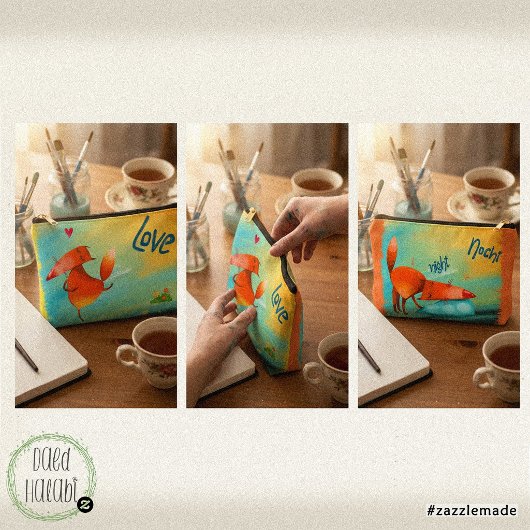 Handgefertigte Aquarellfarben Funny Fox Zubehörtasche