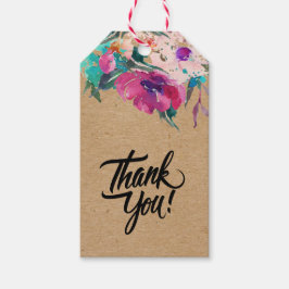 Handgefertigte Aquarellpinken-Blume auf Kraftpapie Geschenkanhänger