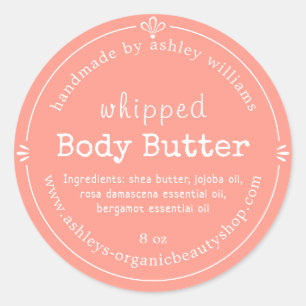 Handgefertigte Bio Body Butter Etikett Rosa Runder Aufkleber