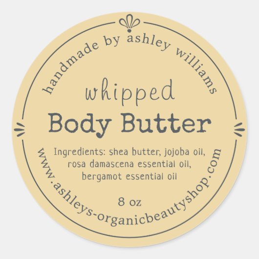 Handgefertigte Bio Body Butter Runder Aufkleber (Vorderseite)