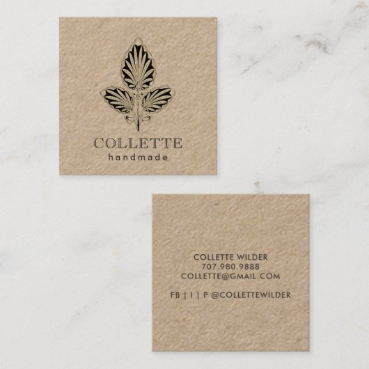Handgefertigte Blume Logo Kraft Quadratische Visitenkarte (Vorne/Hinten)