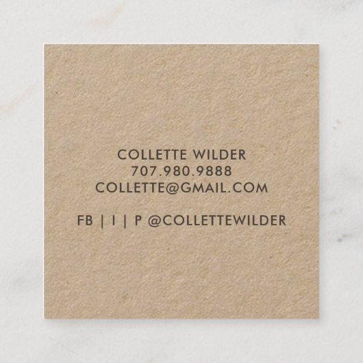 Handgefertigte Blume Logo Kraft Quadratische Visitenkarte (Rückseite)