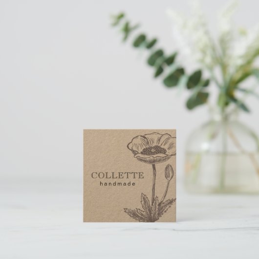 Handgefertigte Blume Logo Kraft Quadratische Visitenkarte (Stehend Vorderseite)