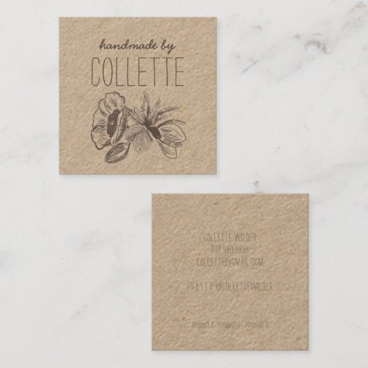 Handgefertigte Blume-Logo "Kraft Square Business" Quadratische Visitenkarte (Vorne/Hinten)