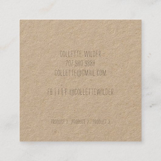 Handgefertigte Blume-Logo "Kraft Square Business" Quadratische Visitenkarte (Rückseite)
