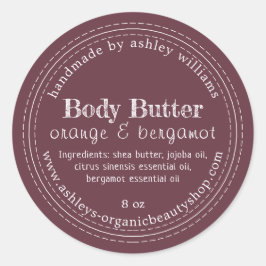 Handgefertigte Body Butter Bio Business Burgund Runder Aufkleber