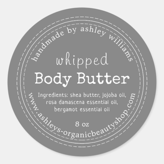 Handgefertigte Body Butter Bio Business Dunkelgrau Runder Aufkleber (Vorderseite)