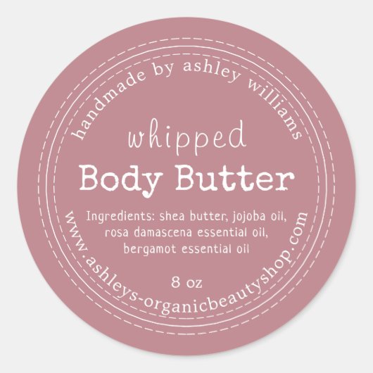 Handgefertigte Body Butter Bio Business Dusty Rose Runder Aufkleber (Vorderseite)