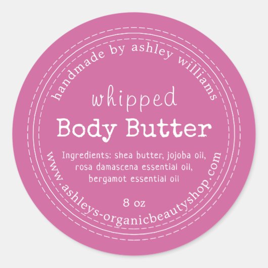 Handgefertigte Body Butter Bio Business Pink Class Runder Aufkleber (Vorderseite)