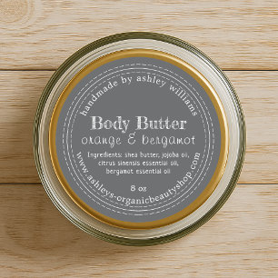 Handgefertigte Body Butter Bio Skincare Grau Label Runder Aufkleber
