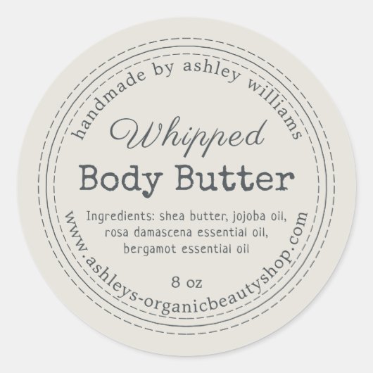 Handgefertigte Body Butter Graues Bio Business-Lab Runder Aufkleber (Vorderseite)