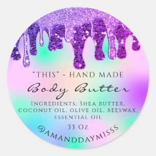 Handgefertigte Body Butter Verpackung Glitzer Trop Runder Aufkleber