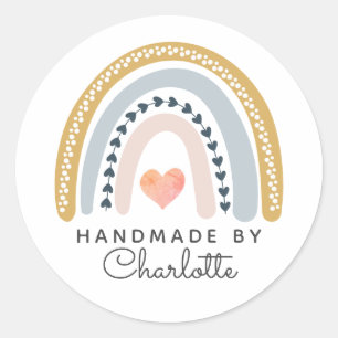 Handgefertigte Boho-Aquarell-Regenbogen- und rosa  Runder Aufkleber