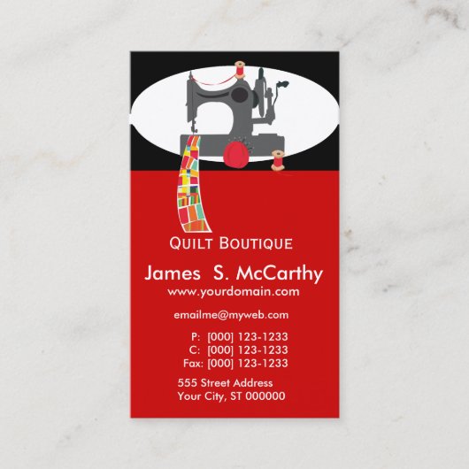 Handgefertigte Boutique Quilt Antike Nähmaschine Visitenkarte (Vorderseite)