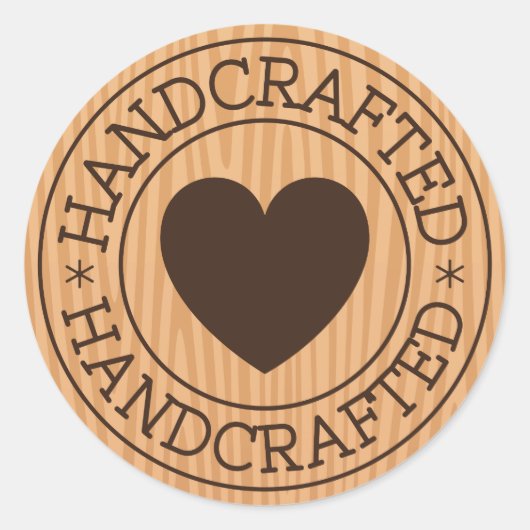 Handgefertigte, braune Briefmarke mit Herz auf Hol Runder Aufkleber (Vorderseite)