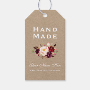 Handgefertigte Burgundy Wasserfarben Floral Kraft Geschenkanhänger