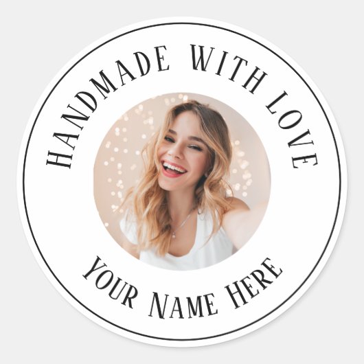Handgefertigte Etiketten mit Liebe individuelle Na Runder Aufkleber (Vorderseite)