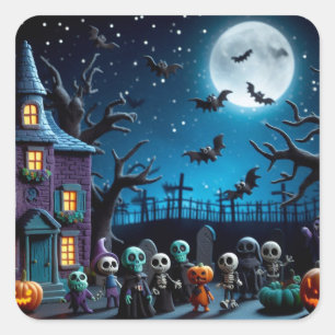 Handgefertigte Halloween-Rechte Quadratischer Aufkleber