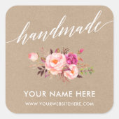 Handgefertigte Kalligrafie Pink Floral Kraft Klein Quadratischer Aufkleber (Vorderseite)