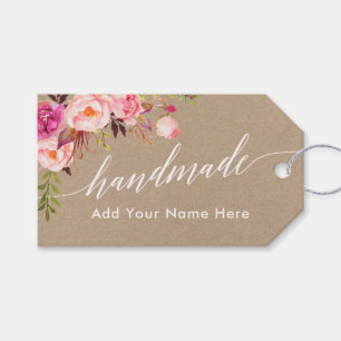 Handgefertigte Kalligrafie Pink Floral Kraft Tag Geschenkanhänger