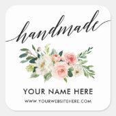 Handgefertigte Kalligrafie Pink White Floral Klein Quadratischer Aufkleber (Vorderseite)