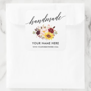 Handgefertigte Kalligrafie Wasserfarben Blumen Kle Quadratischer Aufkleber