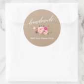 Handgefertigte Kalligraphie Pink Floral Kraft Roun Runder Aufkleber (Tasche)