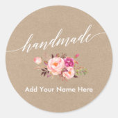 Handgefertigte Kalligraphie Pink Floral Kraft Rund Runder Aufkleber (Vorderseite)