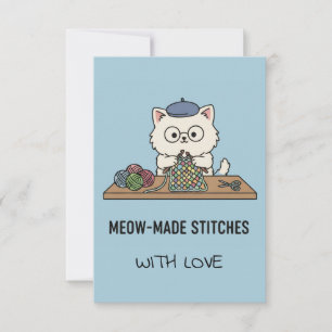 Handgefertigte Katze Strickt Blau Grafik Karte