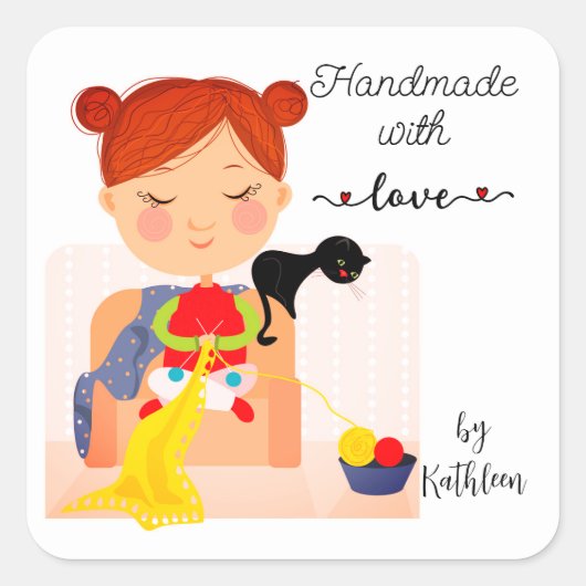 Handgefertigte Knetmaschinen mit Liebe Personalisi Quadratischer Aufkleber (Vorderseite)