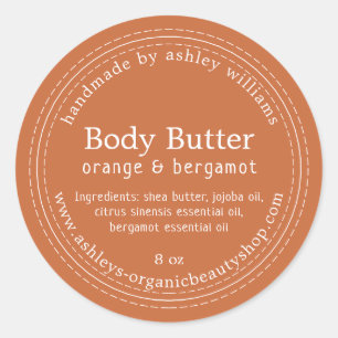 Handgefertigte Körperbutter Bio-Produkte Burnt Ora Runder Aufkleber