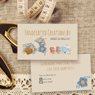 Handgefertigte Kreationen Garn Nähen Vintage Creme Visitenkarte