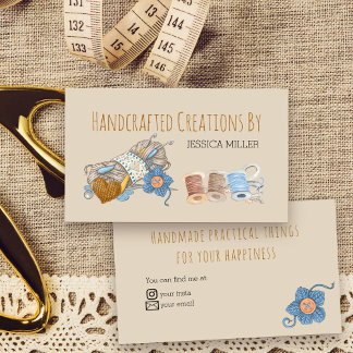 Handgefertigte Kreationen Garne Vintage Creme nähe Visitenkarte