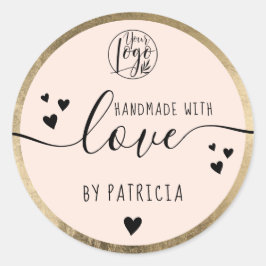 Handgefertigte Liebe Drehbuch schwarze Logoherzen  Runder Aufkleber