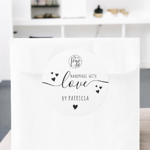 Handgefertigte Liebe Logo-Herzen schwarz und weiß Runder Aufkleber