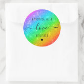 Handgefertigte Liebe Neon Regenbogen Glitzer Runder Aufkleber (Tasche)