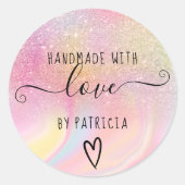 Handgefertigte Liebe pastellfarbener Regenbogenmar Runder Aufkleber (Vorderseite)