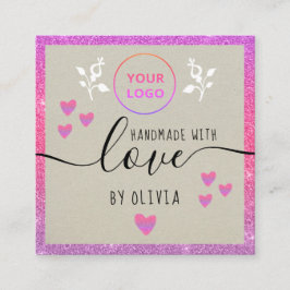Handgefertigte Liebe Typografie Rosa Glitzer Ombre Quadratische Visitenkarte