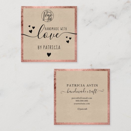 Handgefertigte Liebe Typografie Rose Quadratische Visitenkarte (Vorne/Hinten)