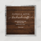 Handgefertigte Liebe Typografie rustikales Silberh Quadratische Visitenkarte (Rückseite)