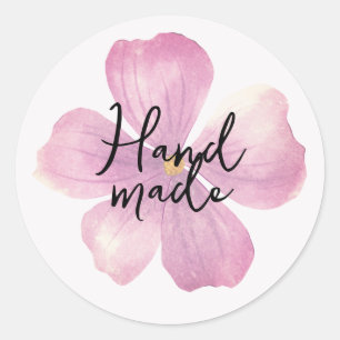 Handgefertigte lila Aquarellblume Runder Aufkleber