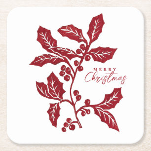 Handgefertigte Linocout Weihnachtskunst Rechteckiger Pappuntersetzer