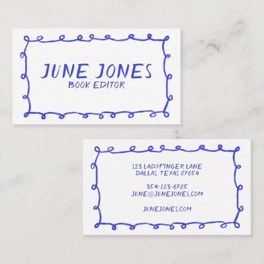 Handgefertigte Loops Doodle Whimsical Inky Periwin Visitenkarte (Vorne/Hinten)